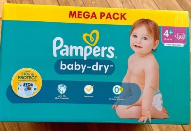 Pampers Lot 86 Couches Pampers baby-dry Taille 4+ de 10 à 15kg Méga Pack