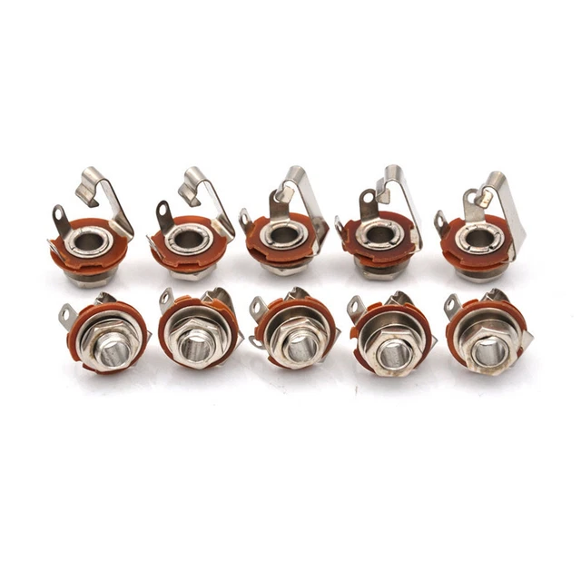 Lot De 10 Connecteurs Jack Mono Femelle 6,35mm à Souder - Pour Montage Sur Panneau - Idéal Pour Guitare Et Studio