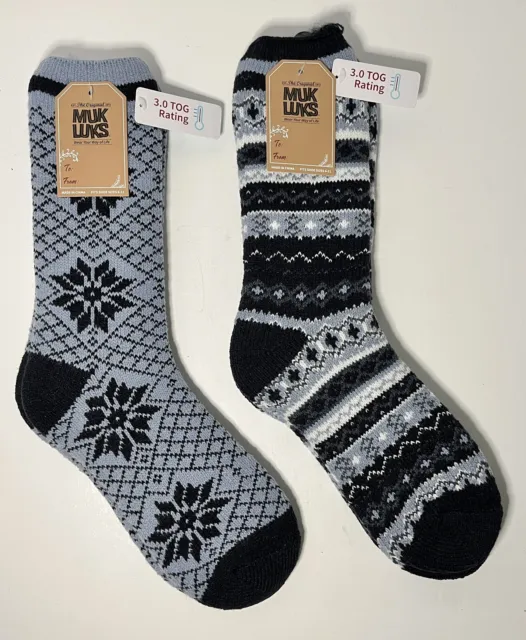 2 pair Womans Muk Luks Heat Retainers Socks 3.0 TOG Rating Blue Winter