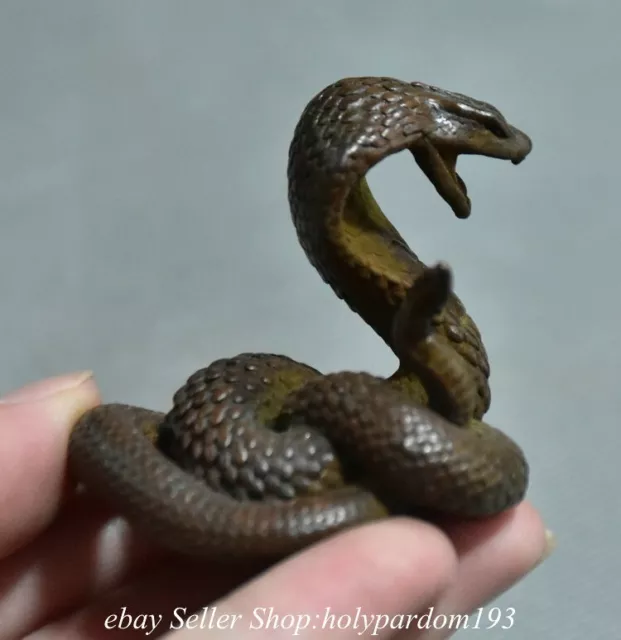 1.8" Old Chinese Purple Bronze Fengshui 12 Zodiac Year Snake Statue Sculpture