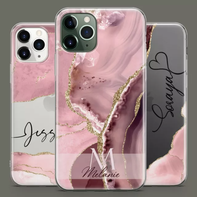 Personalisiert Brauch Name Roségold Marmor Gel Handyhülle für iPhone 14 13 12 11