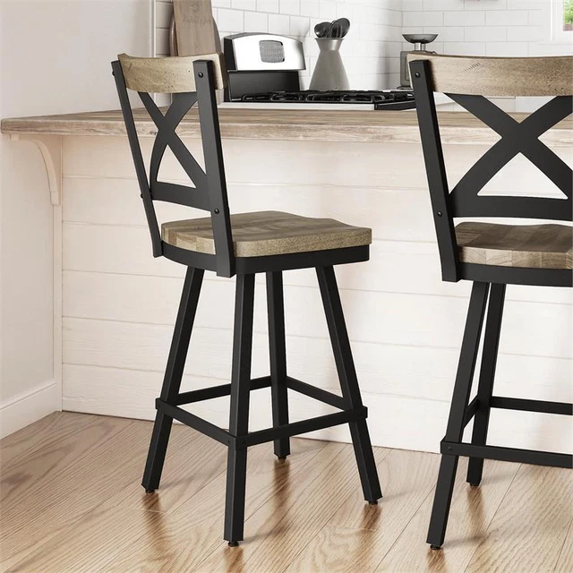 Amisco Jasper 26 In. Swivel Counter Stool - Beige Distressed Wood / Black Metal