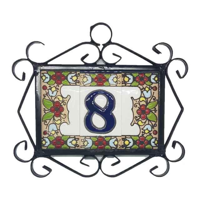 7.5cm x 3.5cm | Cherry Ceramic Numbers Tiles | Letters Tiles | Metal Frames