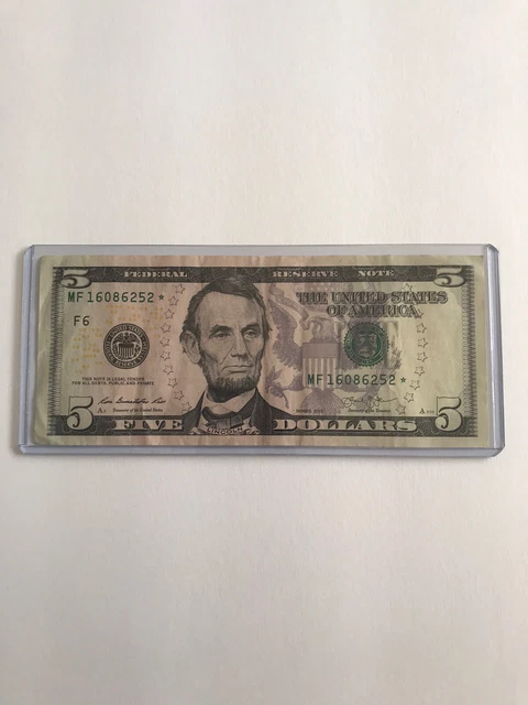 $5 Five Dollar Bill US Currency Star Note MF 16086252 * Series 2013