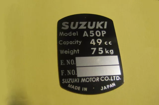 A50P Ap50 Typenschild Suzuki / Suzuki Plaques Constructeur / Vin Plate Suzuki