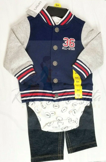 3pc Set Carter's Baby Boys Cardigan Varsity Jacket Pants Bodysuit Size 6M NWT