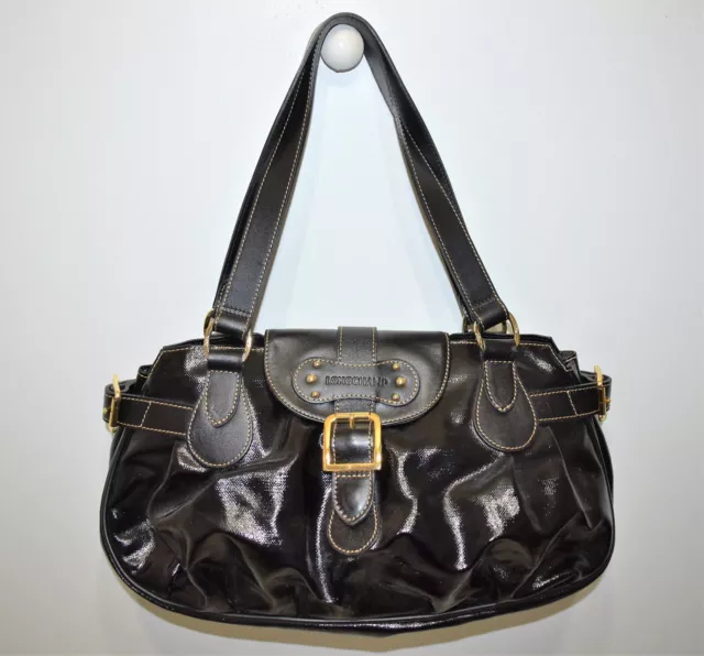 Longchamp, Sac porté épaule en cuir et cuir verni noir, ligne Idole