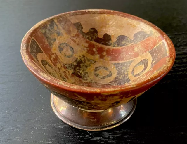 PRE COLOMBIAN NARINO POLYCHROME CLAY Bowl With Sterling Silver 9.925 Base
