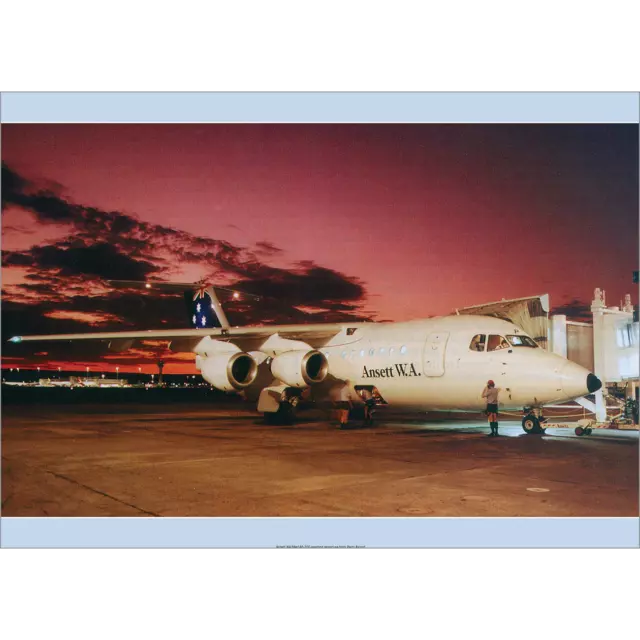 Ansett W.A. BAe 146-200 Art Print - Perth Airport night scene - 2 sizes poster