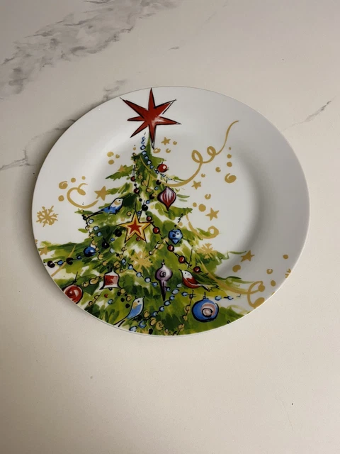 Pottery Barn Christmas Tree 9” Plates Holiday Seasonal Dining 5/set