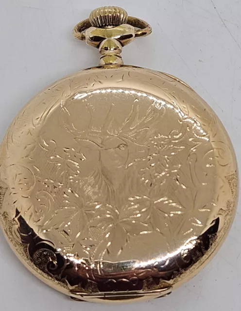 Antique WALTHAM 1908 Gents 15J Ornate Victorian Full Hunter Gold GF Pocket Watch