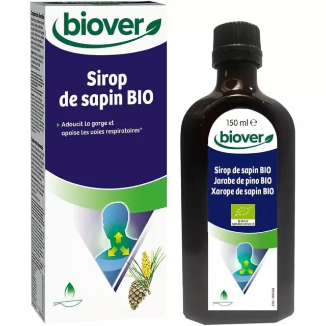 Biover - Sirop sapin Bio sans sucre - Gorge &amp; Toux - Flacon 150 ml - Biover