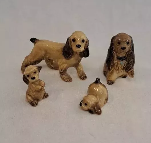 Vintage Hagen-Renaker Miniature Ceramic Dog Figurine Cocker Spaniel Family 4pc