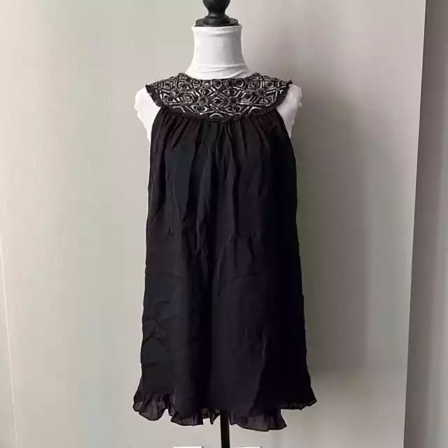 Alice + Olivia 100% Silk Trapeze Embellished Dress Black Size Small NWOT!