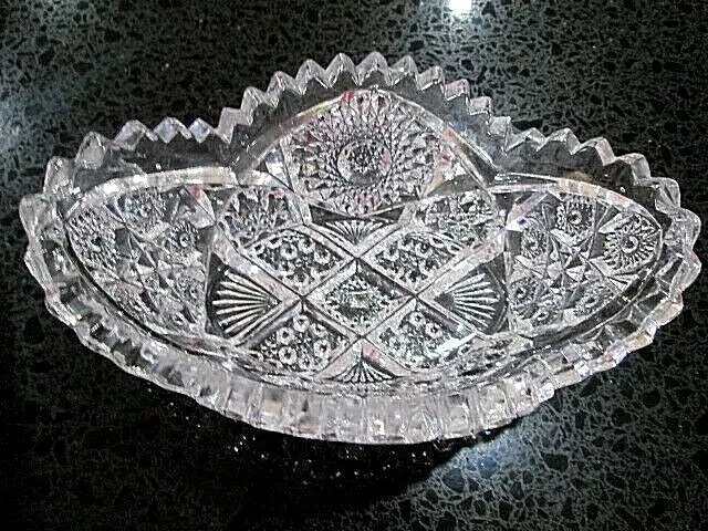 Vintage 1900 NuCut Brilliant EAPG Cut Crystal Bowl Sawtooth Rim 6.5L x 4W x 2.5H