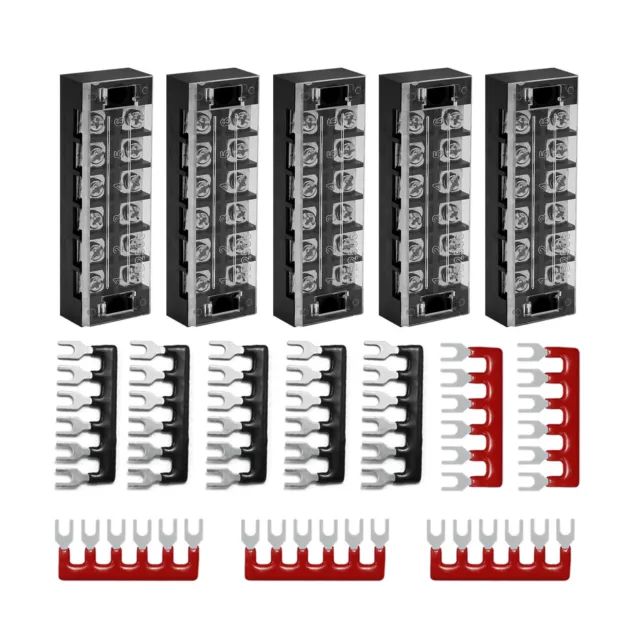 5 Sets Dual Row 6 Positions Terminals Barrier Strips Pre-Insulated 600V 25A US