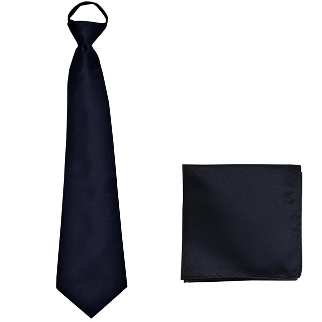 New Polyester Men's ready knot pre tied neck tie & hankie solid formal navy blue