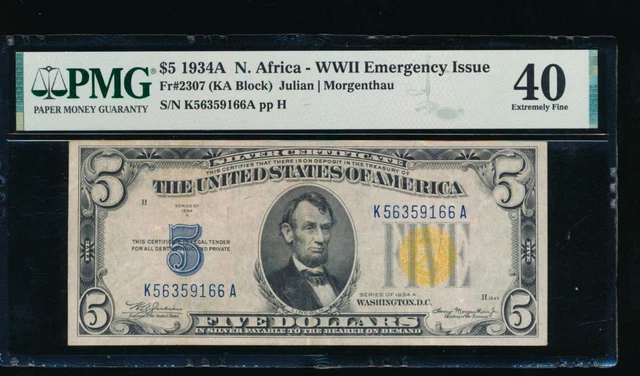 AC $5 1934A North Africa PMG 40 Fr 2307