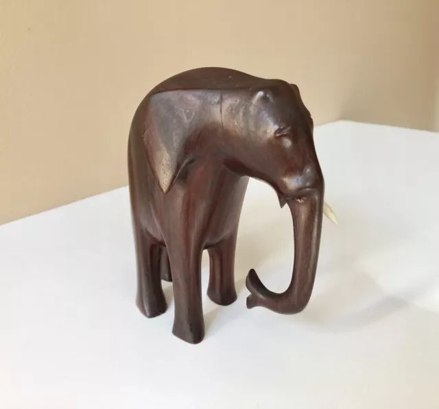 Vintage Hand Carved Wooden African Elephant Figurine Missing Tusk￼