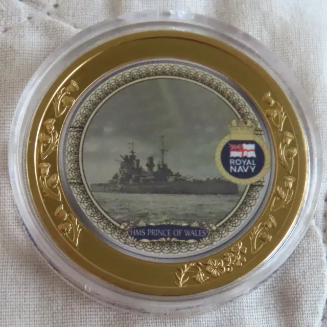 HMS PRINCE OF WALES 2020 GOLD PLATED 40mm MEDAL - SHIPS OF THE ROYAL NAVY