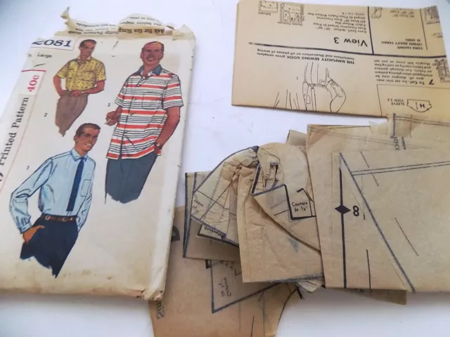 Vintage 50s Simplicity Pattern 2081 Men's Shirt Large