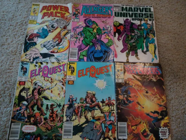 Lot of 6 Vintage 80's Marvel Comic Books Elf Quest Power Pack Avengers Defenders