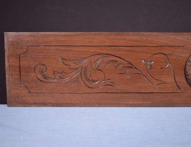 *40" French Antique Hand Carved Architectural Panel Solid Oak Wood Trim 6