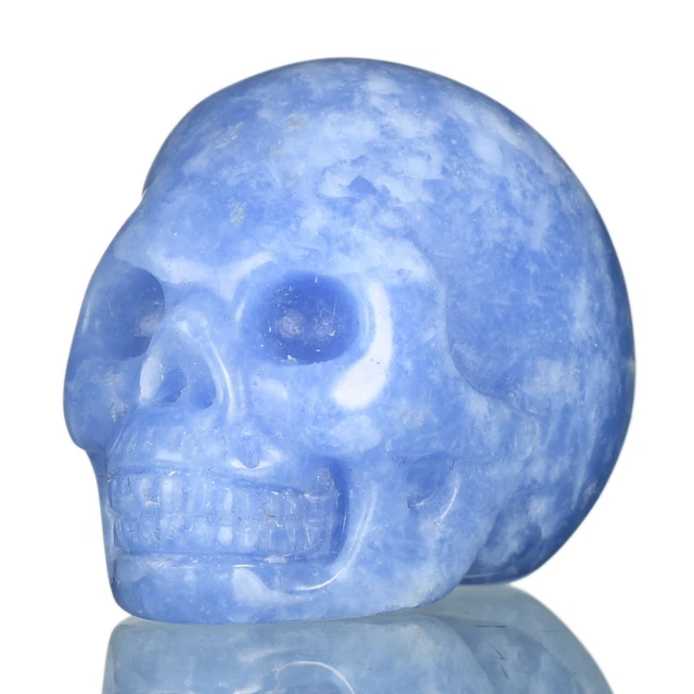 Calavera de cristal de cuarzo azul natural tallada a mano de cristal de 1,54" #36F77