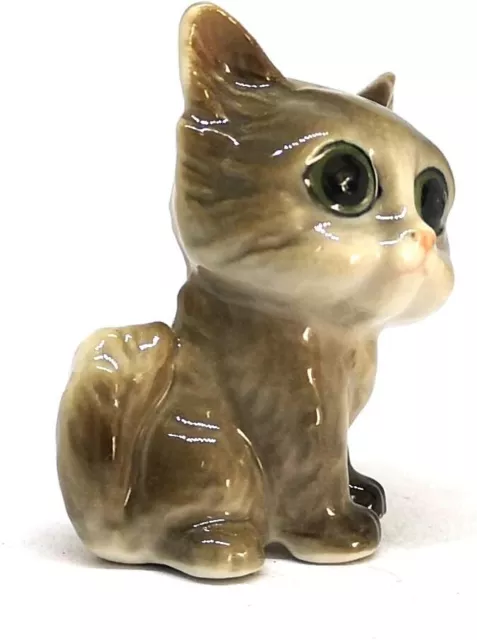 Cute Cat Figurine Big Head Hand Painted Ceramic Miniatures Home Decor