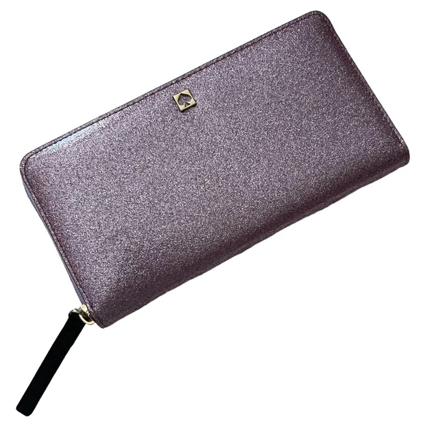 KATE SPADE CONTINENTAL Wallet Women Glitter Pink Zip Around Cardholder