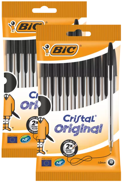 BIC Kugelschreiber Cristal Original Schwarz - Strichstärke 0,4 mm,  2 x 10er Pac