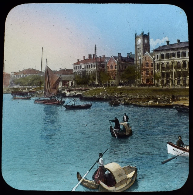 THE CUSTOMS HOUSE SHANGHAI CHINA C1890 ANTIQUE Magic Lantern Slide PHOTOGRAPH