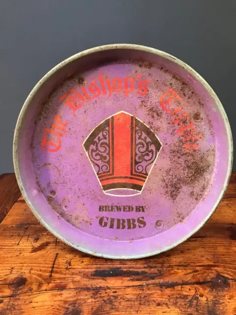 Gibbs Bishop’s Tipple beer tray vintage metal pub bar wall art 12” 1960s RARE