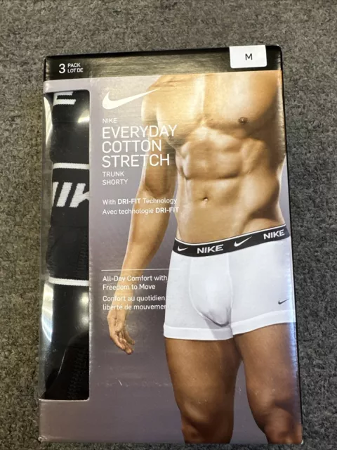 Nike Mens Everyday Cotton Stretch Trunk Shorty Boxer Brief 3 Pack Black M