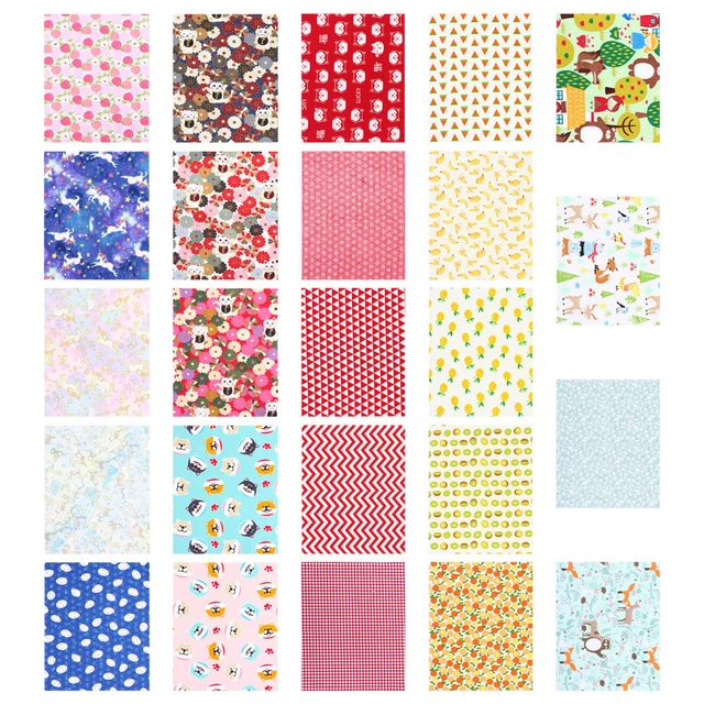 26 Pcs Printed Patchwork Cloth Squares Cotton Fabric Craft Bundle