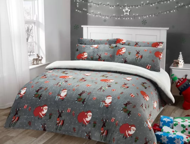 Teddy Fleece Grey Duvet Cover Set Matching Throw Cushion Cover Christmas Present