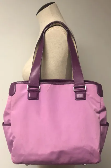 Tumi Pink Ballistic Nylon With Leather Trim Shoulder Work Tote Bag