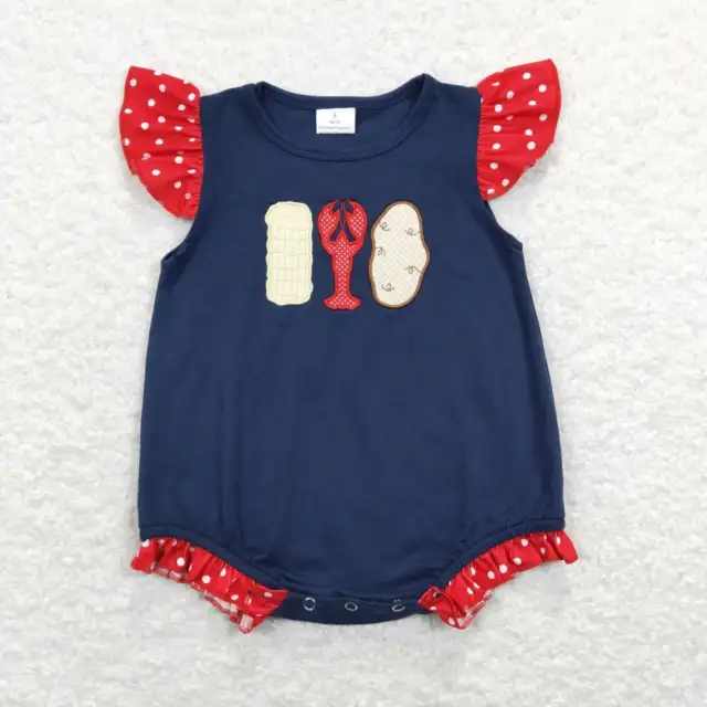 Sibling Clothing Embroidery Crayfish Bubble Romper Coming Home Wear Outfit