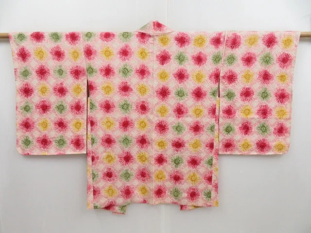 3218T11z490 Vintage Japanese Kimono Silk SHIBORI HAORI Flower Pink