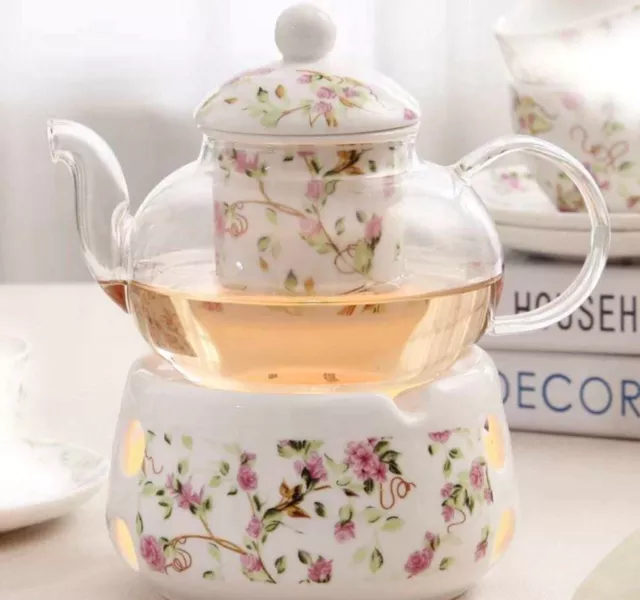 High Quality Elegant Ceramic Porcelain Teapot-Warmer-Infuser, Glass Teapot