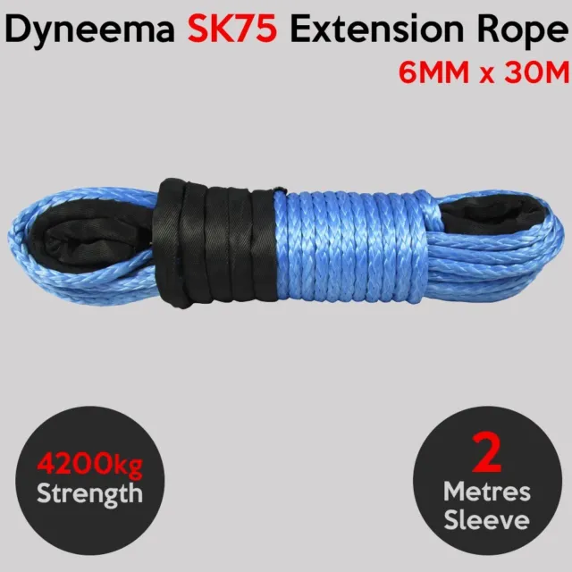 6MM X 30M Dyneema SK75 Extension Winch Rope Synthetic Cable 4X4 Offroad Car Tow