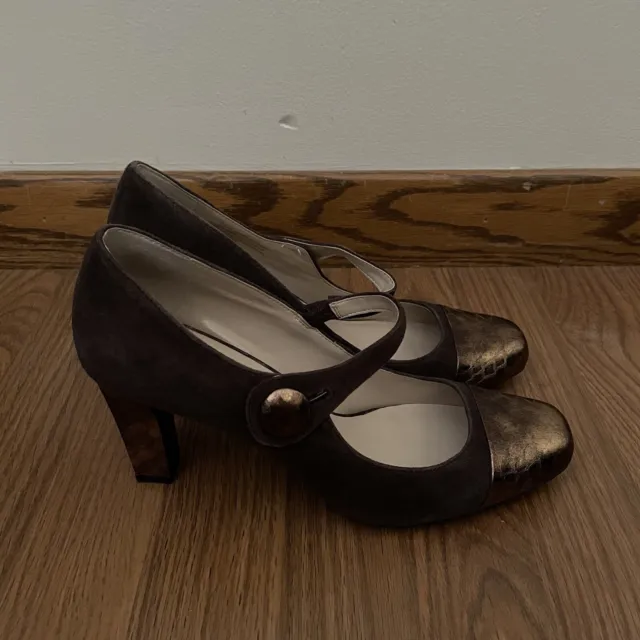 Franco Sarto Women 8.5M Brown Bronze Suede Leather Career Ulrich Mary Jane Heels