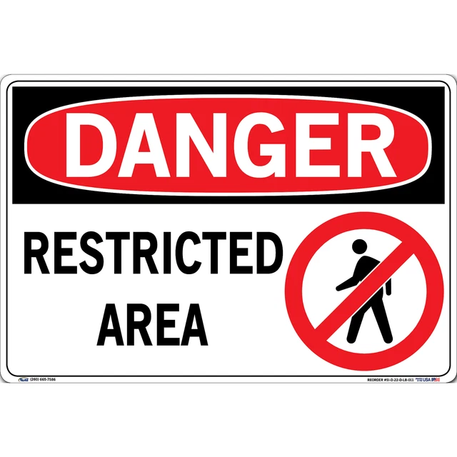 Danger Sign Decal Sign Message RESTRICTED AREA Length 0.011 in Width 18.5 in