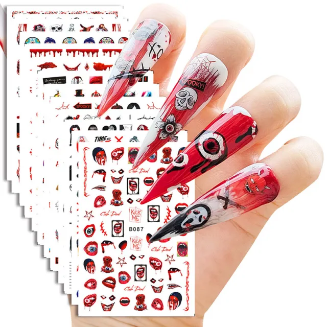 Halloween Stickers Ongles 3D Gothique Pupille Sang Grim Reaper Manucure Cosplay