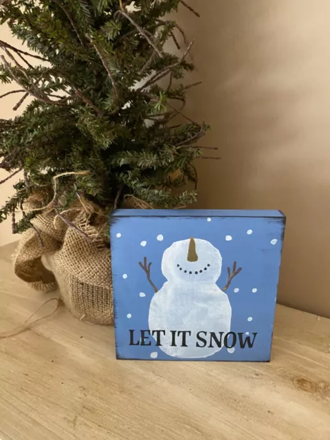 Snowman let it snow Christmas home decor wooden sign