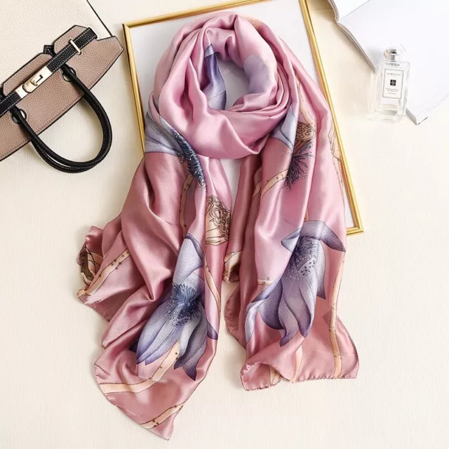 New Women Lady Winter Quality Soft Warm Lotus Print  Large Silk Scarf Wrap Shawl