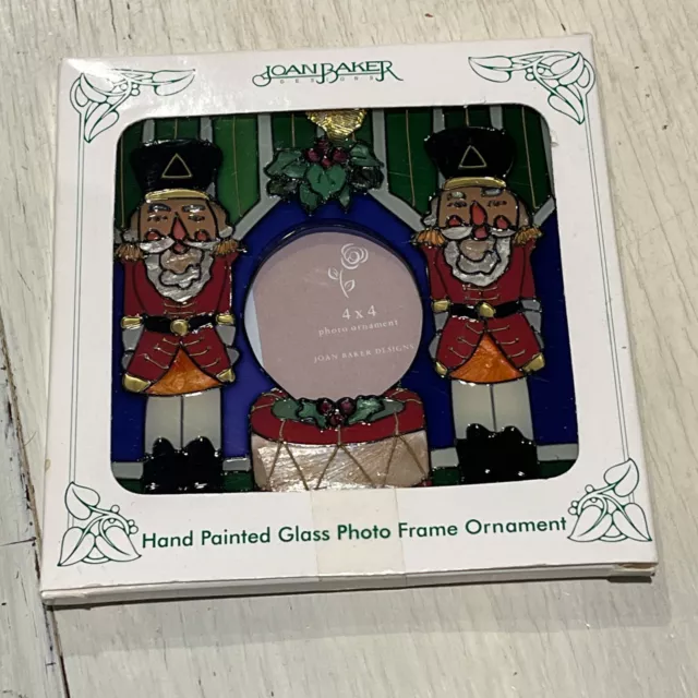 Joan Baker Hand Painted Glass Photo Frame Ornament Stained Glass Nutcracker~NEW
