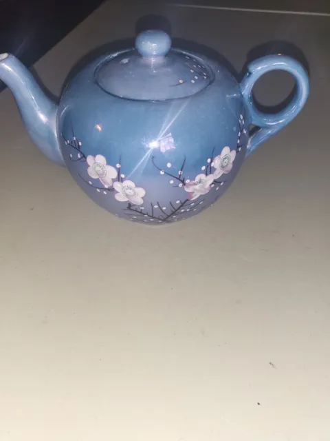 RS Made in Japan Vintage 1940's Blue & white Lusterware Cherry blossom Teapot