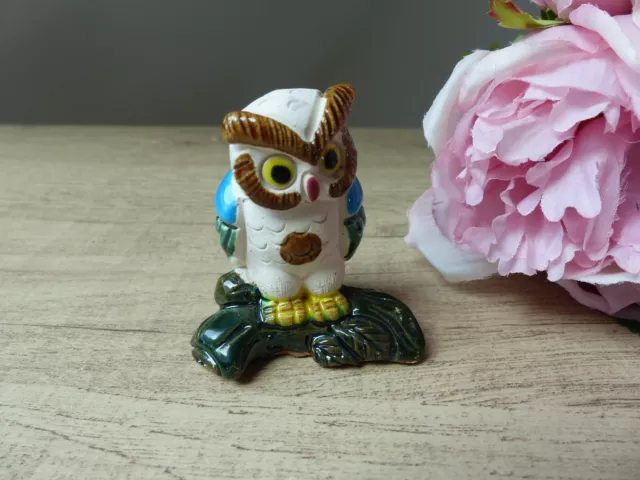 Petite Chouette Hibou en Argile Peinte à la Main