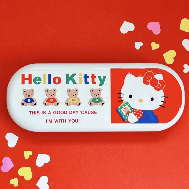 Vintage Sanrio Hello Kitty Pencil Case Tin Box Pen Case Metal 1991 JAPAN Rare